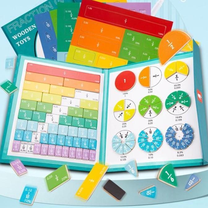 Fraction Game Magnetic Wooden Travel Toy Mainan Anak Belajar Pecahan