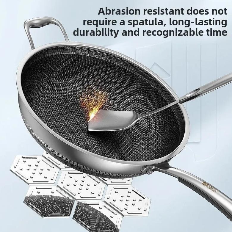 Double-sided screen 316 stainless steel wok Non-coated wok non-stick household induction cooker gas 