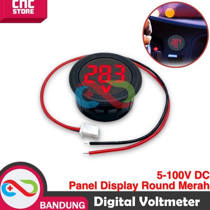 VOLTMETER DIGITAL BULAT BOX PANEL DISPLAY 5-100V DC ROUND MERAH