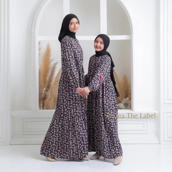 AMEENA DRESS COUPLE MOM AND KIDS BY SHAFEA THE LABEL - GAMIS COUPLE IBU DAN ANAK MOTIF BUNGA - GAMIS
