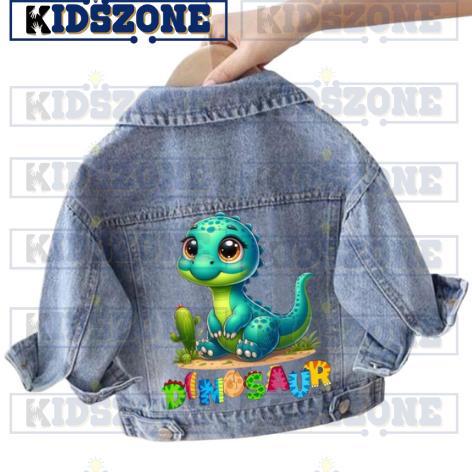 PROMO TERBARU JAKET JEANS ANAK KARAKTER DINOSAURUS SNOW BLUE & BLACK 1-7 TAHUN