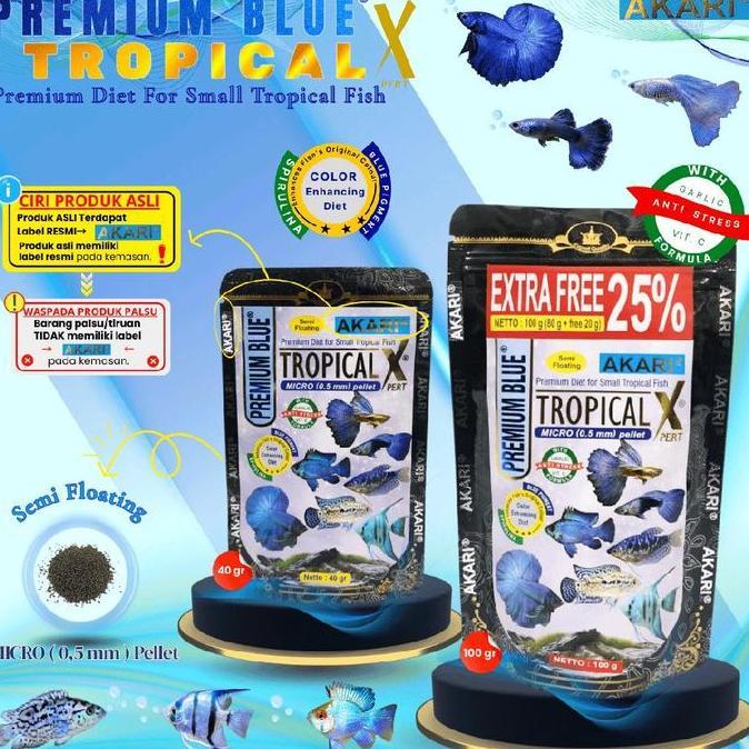 AKARI PREMIUM BLUE TROPICAL XPERT 0.5mm pelet micro channa cichlid cupang neon 100 gr 40 gr progress