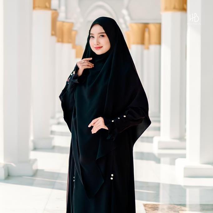 Hijaberlin - Maryam Dress Black Set Khimar FK Mazen Anti UV Gamis Syar'i Premium Haji & Umroh untuk 