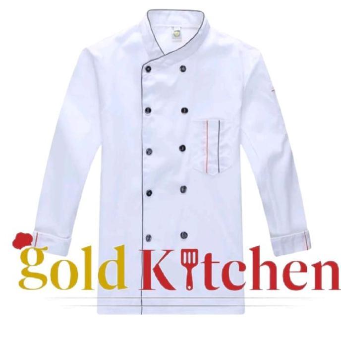 Baju Koki Chef Jacket Baju Chef Seragam Koki Pria Wanita Gold Kitchen Abu Biru Hitam Merah Navy Panj