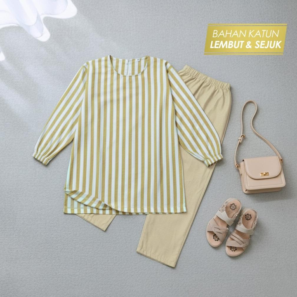 Gratong Baju Couple Muslim Koko Anak Laki Laki Setelan Tunik Muslim Motif Salur Anak Perempuan 3-13 
