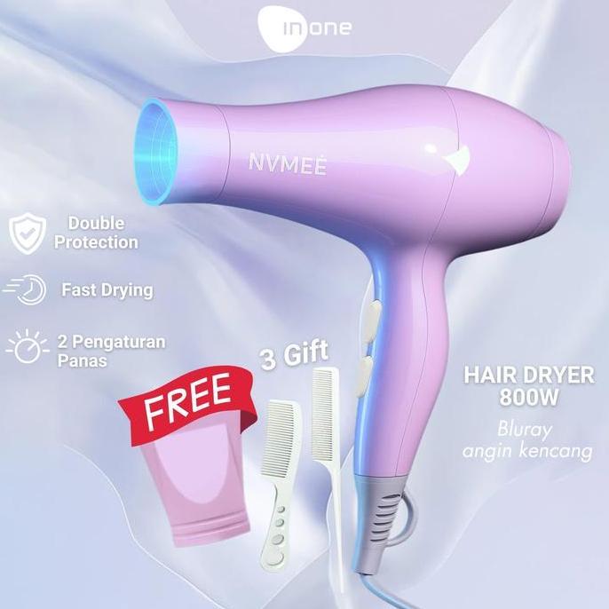 Terviral Inone Hairdryer Rambut Warna Ungu Lilac Ion Blueray 850W Pengering Rambut Bergaransi Dryer 