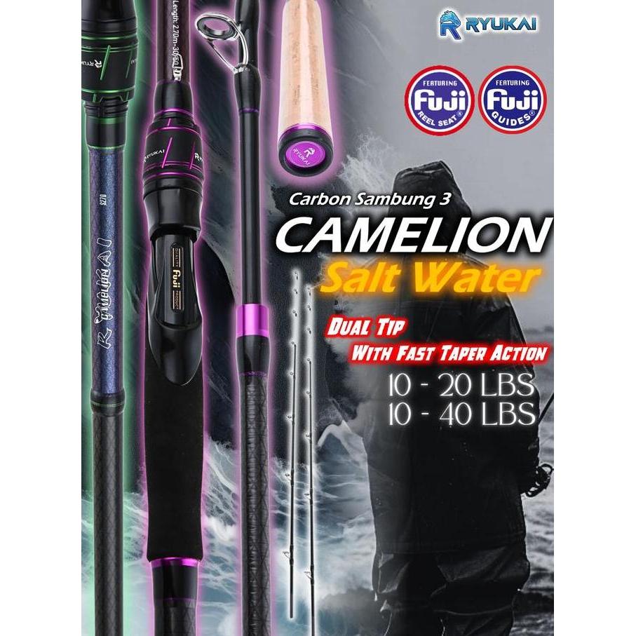 Promo Joran carbon sambung 3 pasiran surf laut 10-40 lbs bonus 1 tip ujung solid carbon Ryukai Camel