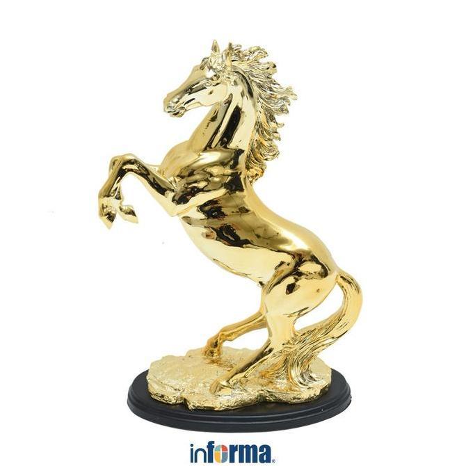 Promo Informa 36.5 cm Patung Miniatur Kuda Rearing - Gold Pajangan Kuda Hiasan Meja Dekorasi Rumah K