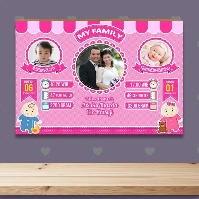 Cetak Biodata bayi kembar - bayi adik kaka - cewe cowo design biru dan pink murah