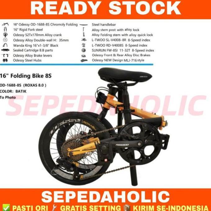 Terlaris Sepeda Lipat 16 Inch Odessy Roxas 8.0 Chromoly 8 Speed Rem Cakram