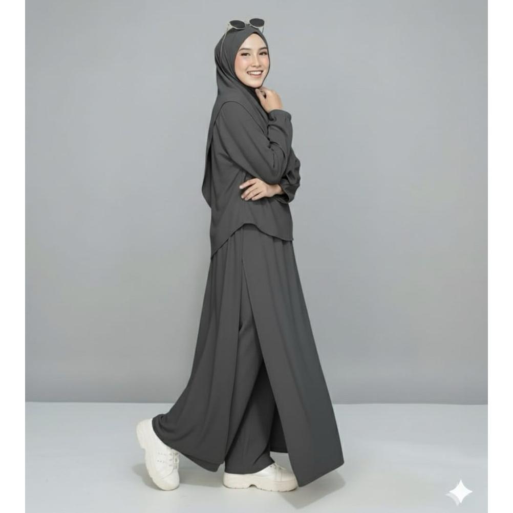 FLASH SALE ONE SET 3in1 ( gamis celana hijab) - gamis stelan kekinian - gamis stelan modis - STELAN 