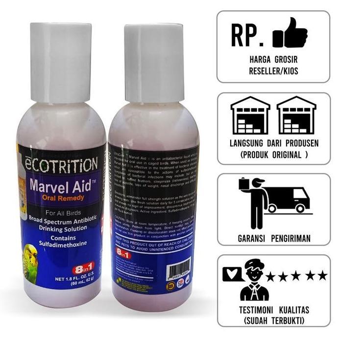 TERBARU SEMPATI GROSIR Marvel Aid Oral Remedy 60ml For All Bird Isi 12 Pcs Obat Burung Kakatua Finch