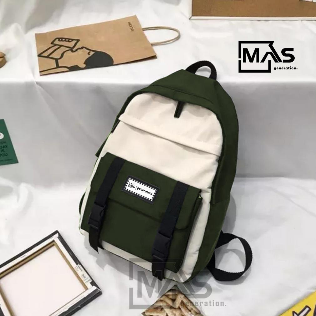 PREMIUM TAS RANSEL SEKOLAH PRIA WANITA KANVAS GARIS-GARIS