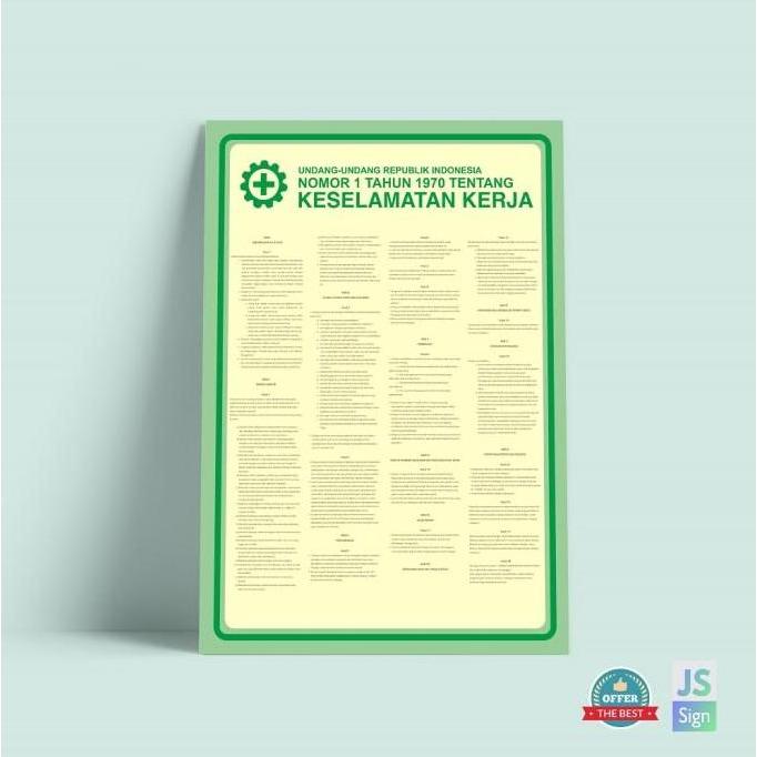 Poster Safety K3 Keselamatan Kerja UU no.1 tahun 1970 Ukuran A2