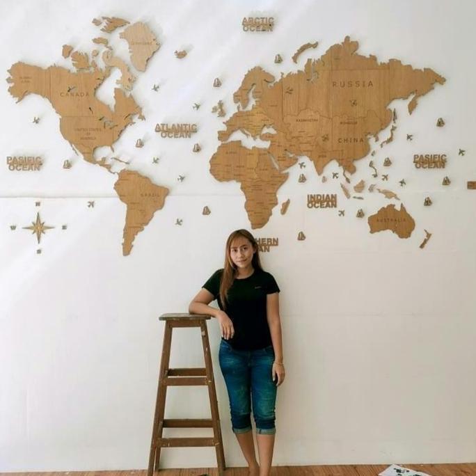 Peta dunia kayu (World Map Wood) / Dekorasi Hiasan Dinding
