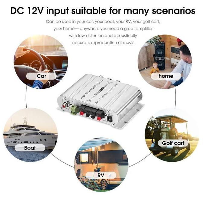 Amplifier Mobil Mini 2.1 Channel Subwoofer Out Treble Bass HiFi Stereo