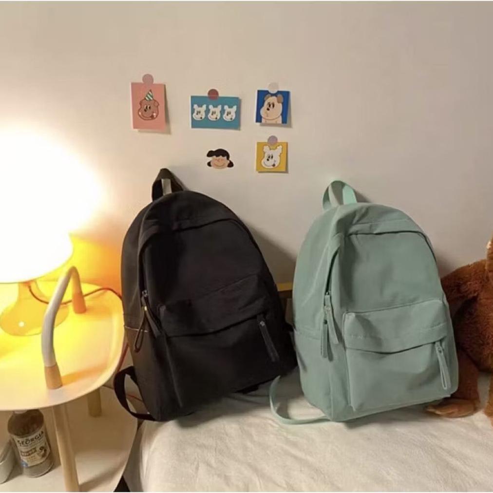 PREMIUM (COD) TAS SEKOLAH RANSEL HITAM POLOS PRIA WANITA /AESTHETIC TAS RANSEL SEKOLAH KANVAS SIMPEL