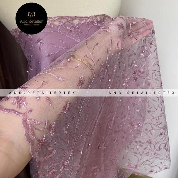 DF144 - Kain Brokat Tile Akar Mutiara Lotus New Series Warna Ungu Lilac