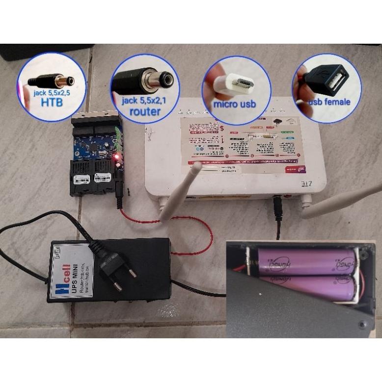 ups mini plus batrai include adaptor out 5v, 9v, 12v untuk cctv,router,media converter htb dll terla