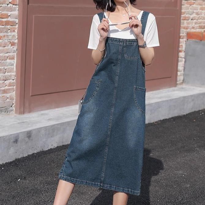 DB231 - overall jeans dewasa jesuit baju kodok wanita style Rok Jeans Overall Polos Desain Muda Mudi