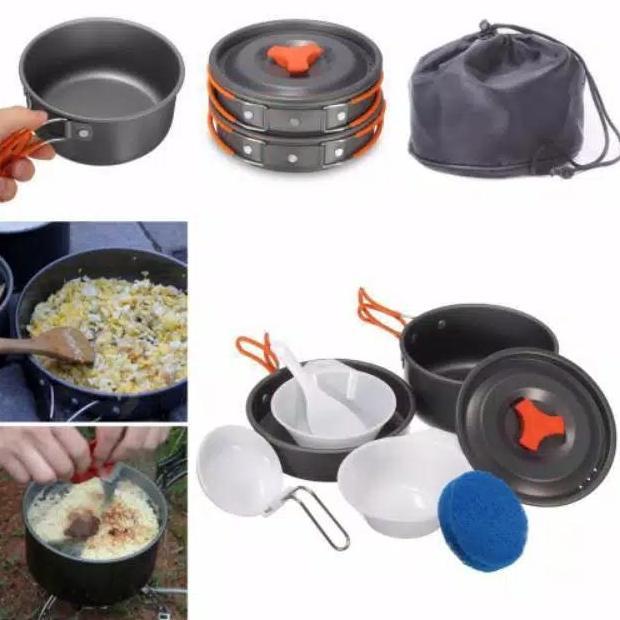 Paket Hemat Alat Masak Panci & Kompor Mawar Kemping Gunung. Camping Stove & Cooking Set Outdoor Kual