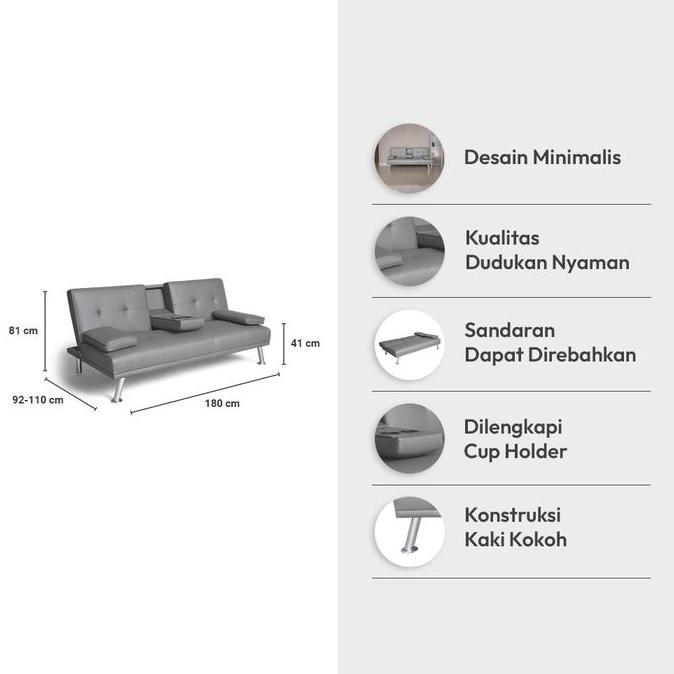 INFORMA GENI SOFA BED KULIT DENGAN CONSOLE A15 - ABU-ABU