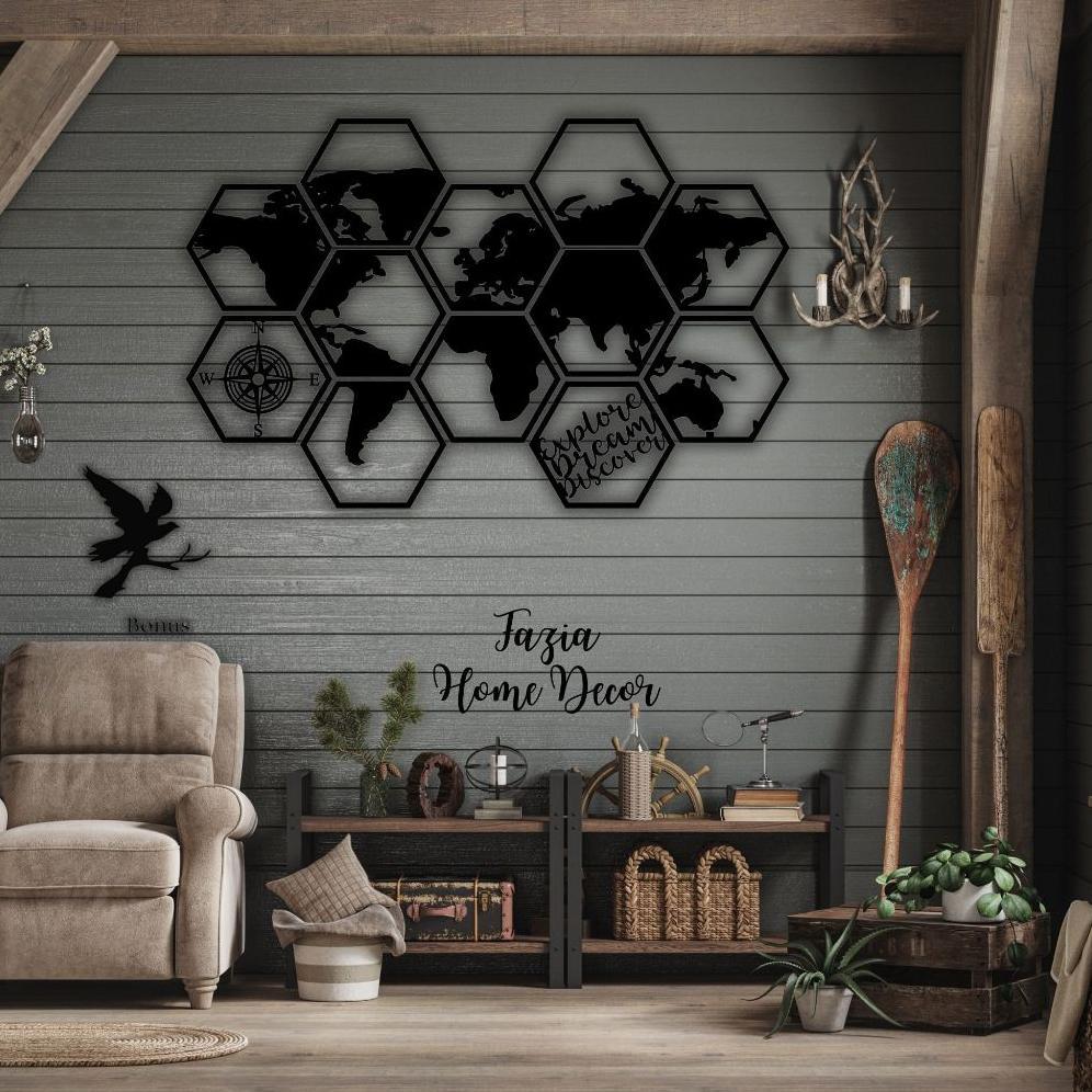 Kreasi Kayu 3D Hexagonal MAPS Dekorasi dinding /Peta dunia /World maps