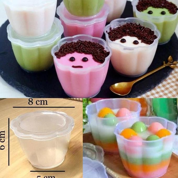Best Seller Cup Puding Pelangi Besar + Tutup - Gelas Agar Jelly Bunga Slop 24 Pcs Original
