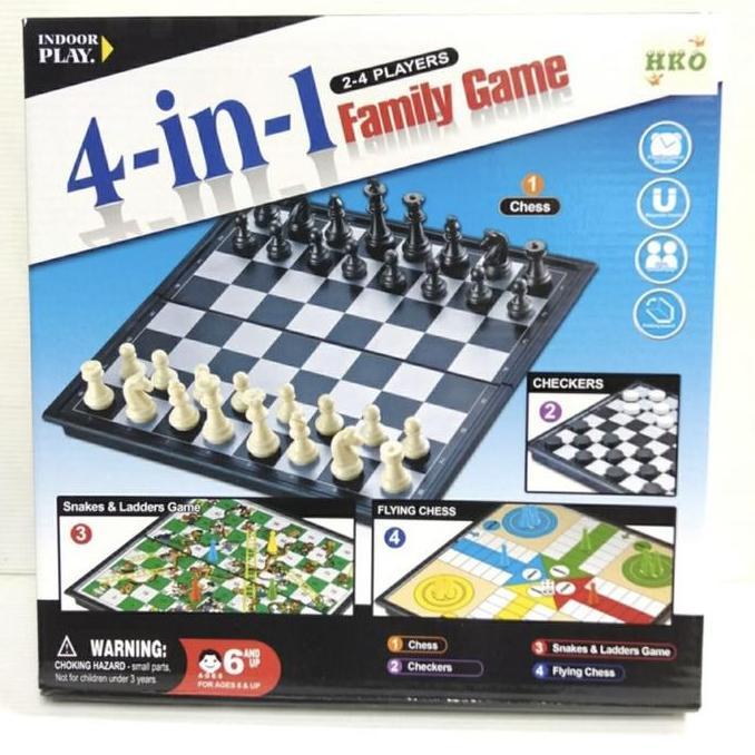 4 in 1 Family Game Mainan Board Game Catur Othello Ular Tangga Ludo
