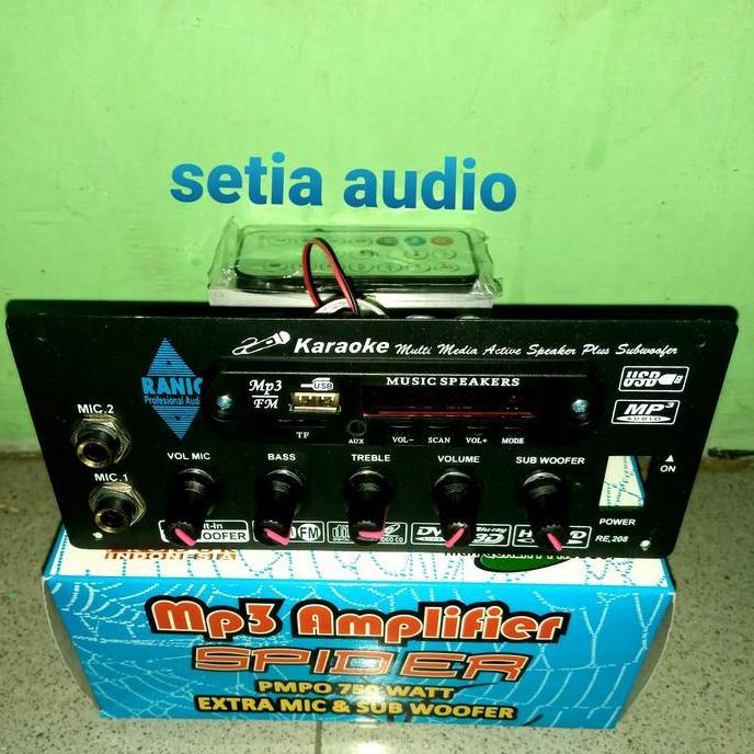 Kit Power Amplifier Aktif Mic Subwoofer Plus Mp3 Usb Radio Spider Restock