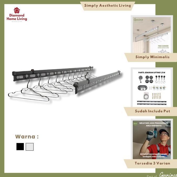 TERLARIS - DHL Jemuran Lifting Aluminium Lifting dengan Engkol / Jemuran baju Hemat Ruang Kekinian /