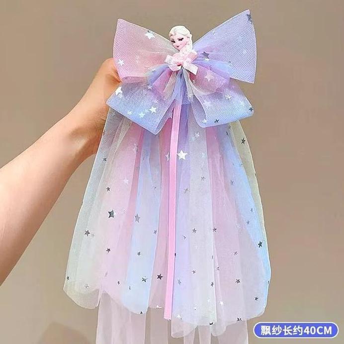 Jepitan Rambut Pita Frozen Untuk Wanita / Aksesoris Rambut Anak Jepitan Pita Panjang Motif Frozen / 