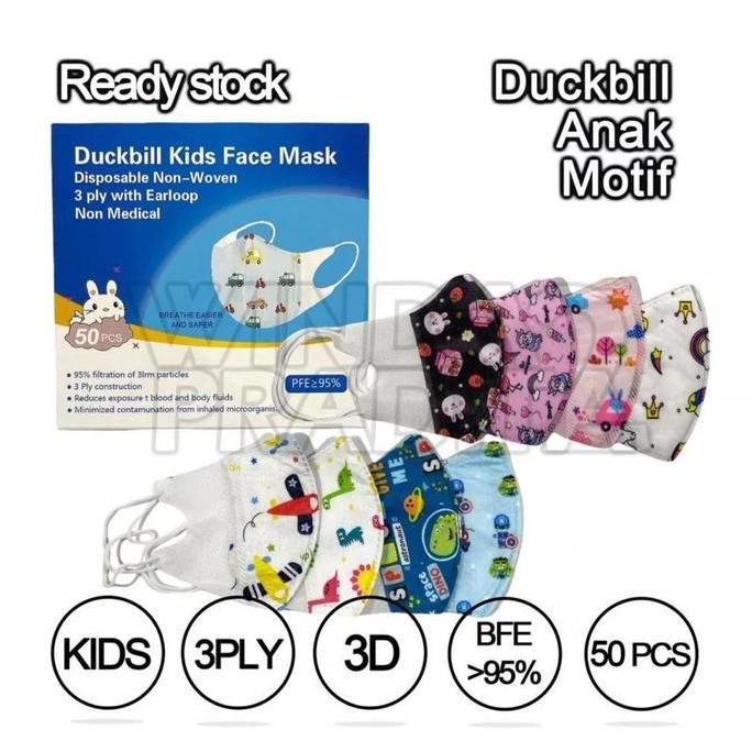 Masker ANAK / Masker Duckbill Anak 1 Box isi 50 Pcs Gambar Random COD murah