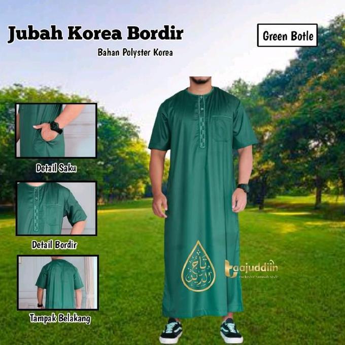 Hot Sale, Jubah Oblong Tanpa Kerah Polyster Korea Taajuddiin Gamis Pria Import Panjang Muslim Bordir