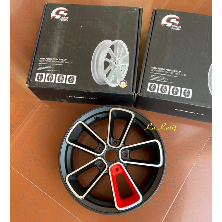 Velg sip pordoi 300-12" (red black) utk vespa matic / px