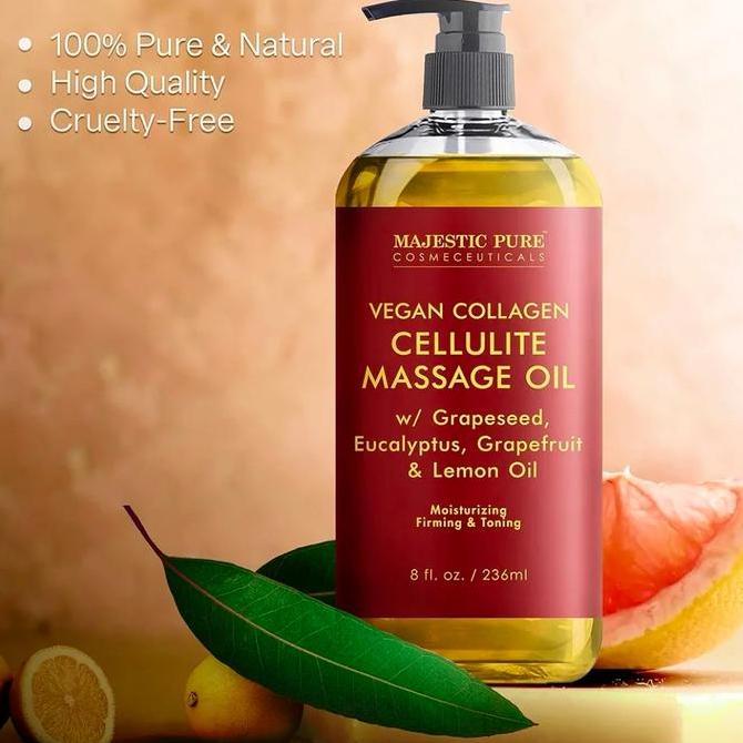 MAJESTIC PURE Anti Cellulite Massage Oil - with Vegan Collagen & Stem Cells, Cellulite Cream for Ski