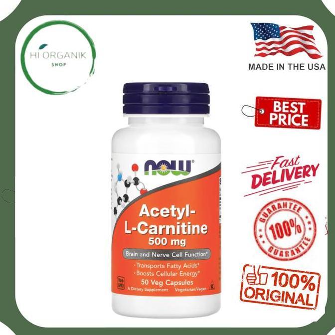 NOW Foods Acetyl-L-Carnitine Acetyl L Carnitine 500 mg 50 Veg Capsules