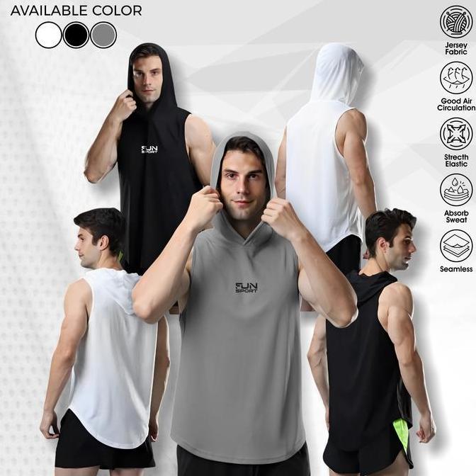MDV Singlet Hoodie Baselayer Tanpa Lengan untuk Pria Fitness Outdoor F@n Sport