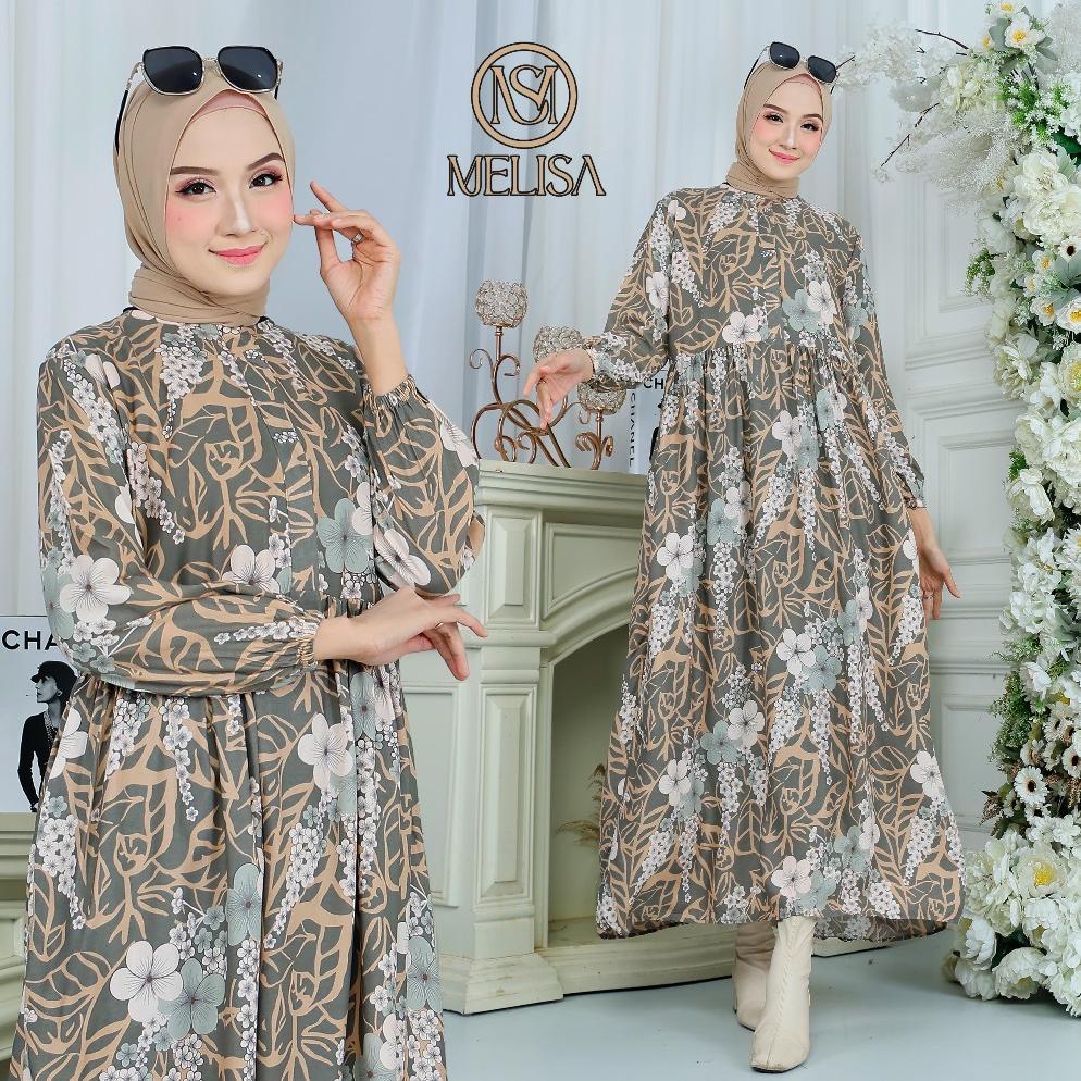Mini Dress Motif Bunga Rose White Rayon Premium Jumbo Busui Lengan Panjang By Melisa.ID