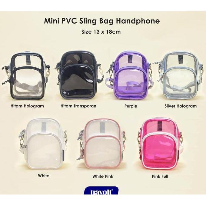 Sling Bag - Tas Hp Selempang Mini Travolt - Pvc Transparan Slingbag Hitam Hologram SHA