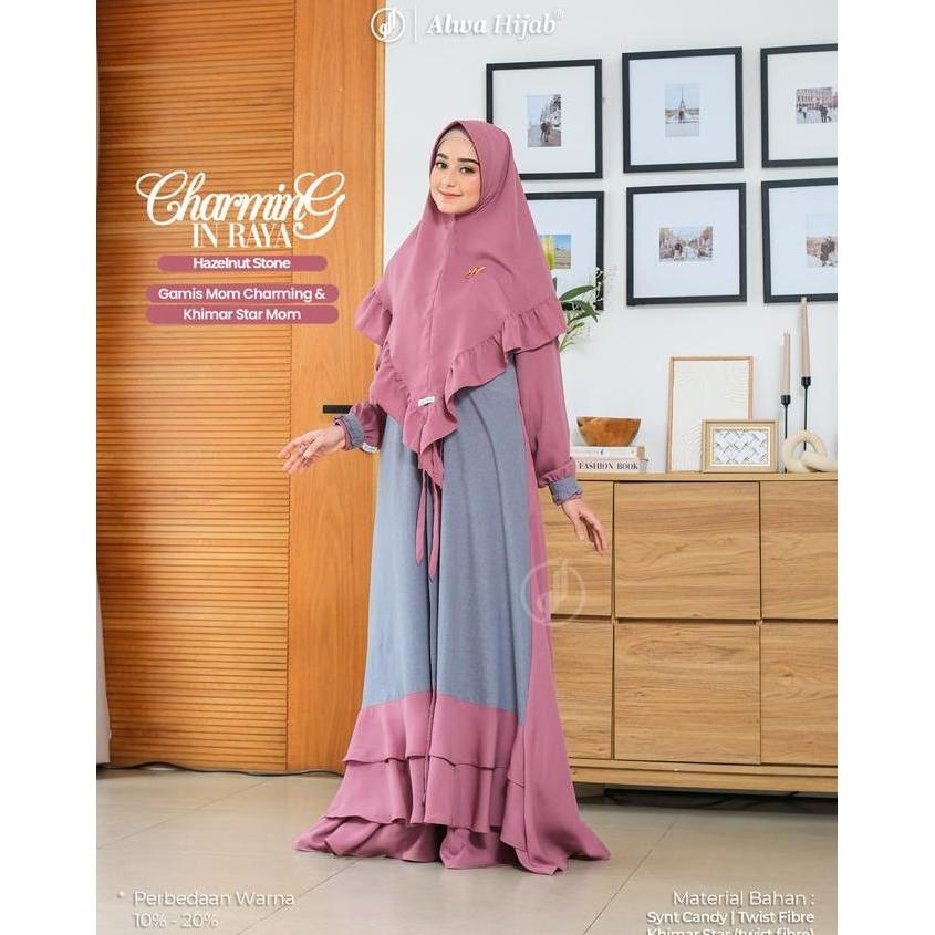 Diskon Charming Gamis Set Khimar Alwa Hijab