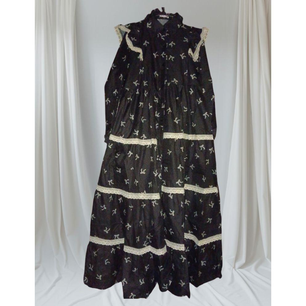 longdress gamis rempel susun mewah kerah renda pita