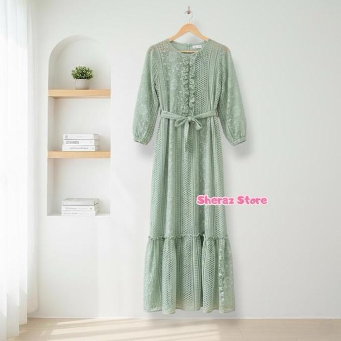 Zizara S M L Xl Xxl Xxxl 5L Gamis Dress Brukat Mix Satin Kondangan Wanita Mewah Jumbo Ld 140 130 120