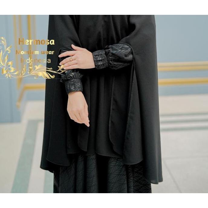 Diskon [Gamis Hermosa] Gamis Embos Hermosa Motif Padi Warna Hitam-Gamis Hitam Murah/Gamis Hermosa Hi