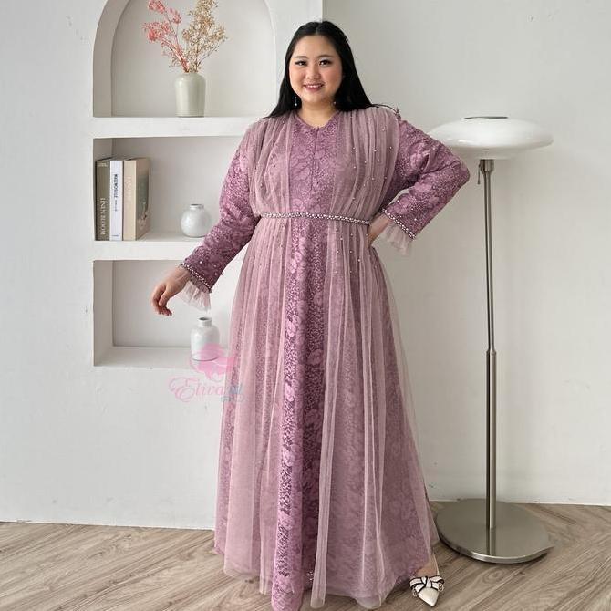 Miliki Super Jumbo Gamis Maretha Brukat Mewah Ld 130 140 150 Cm Pesta Mutiara Tile