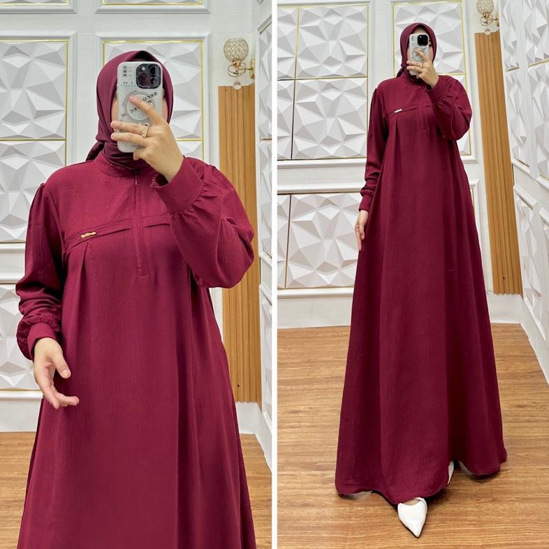 ALDI BUSANA - (SALE) Kayla Dress Basic Gamis Polos Crinkle Airflow Premium Wanita Muslim Dewasa Rema
