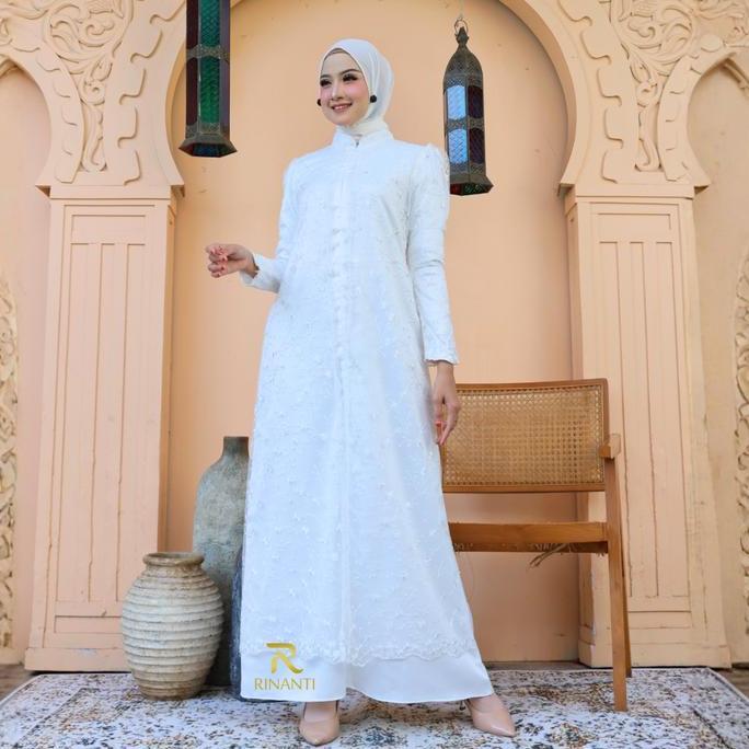 Miliki Veline Dress Brokat Putih Modern Gamis Elegan Pesta Muslimah Premium Untuk Lebaran Lamaran & 