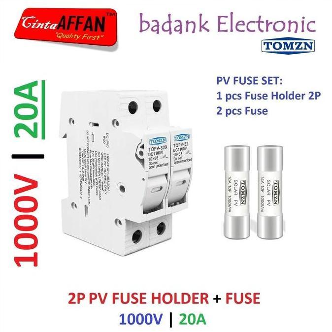20A - Pv Dc Fuse Holder 2P With Fuse 20 A 1000V Solar Cell Panel Surya Promo