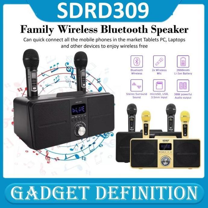 SMO MIC KARAOKE WIRELESS SPEAKER BLUETOTH SDRD 306 / SDRD 309 DUA MIC