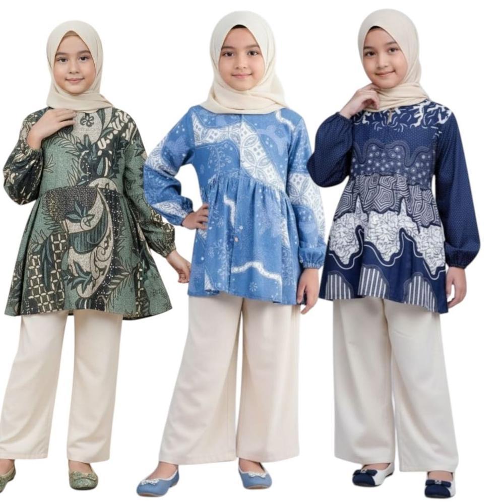 BEST SELLER ATASAN BATIK ANAK PEREMPUAN LENGAN BALON, BLUS BATIK ANAK PEREMPUAN TERBARU, SERAGAM TPQ